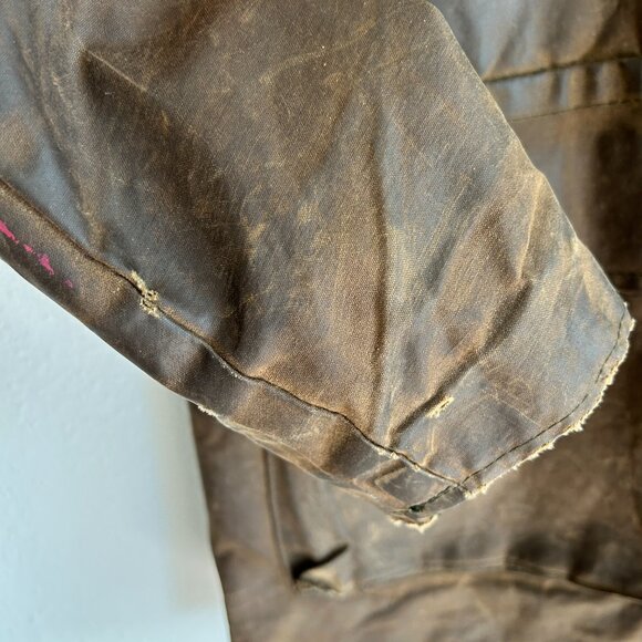 Vtg Argatta Wax Cloth Jacket S Brown Plaid Wool Lined Corduroy Collar Chore - Picture 6 of 16